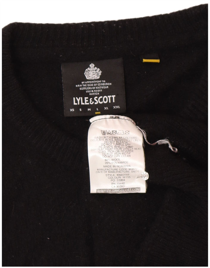 Maglione maglione girocollo da donna Lyle & Scott UK 16 grande lana nera