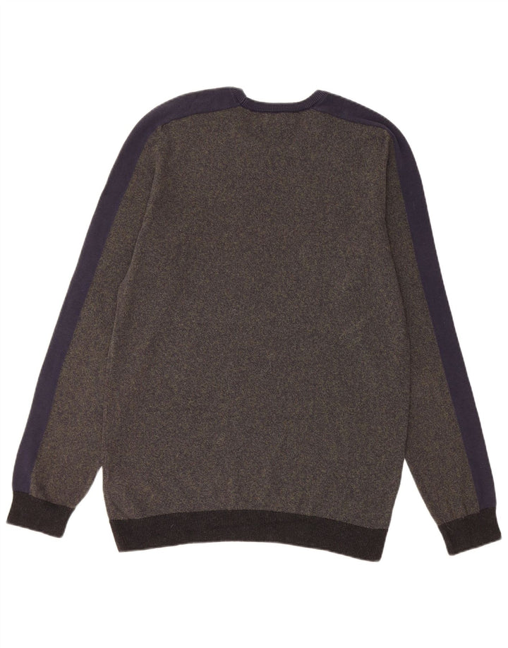 Maglione maglione girocollo da uomo Marks & Spencer piccolo cotone a righe kaki
