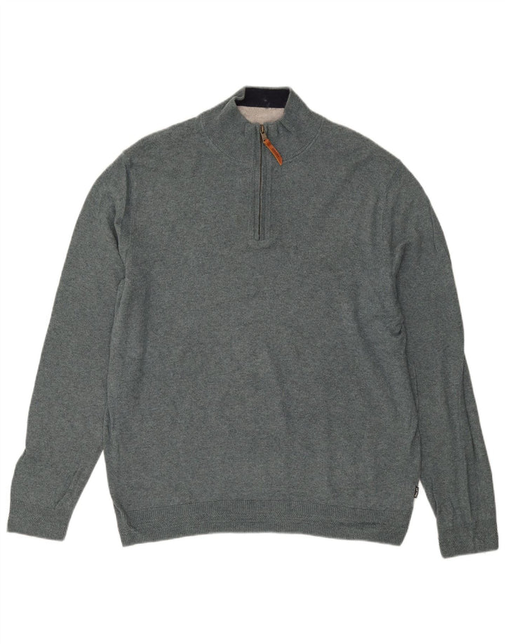 Maglione da uomo con collo con zip Fat Face XL in cotone blu