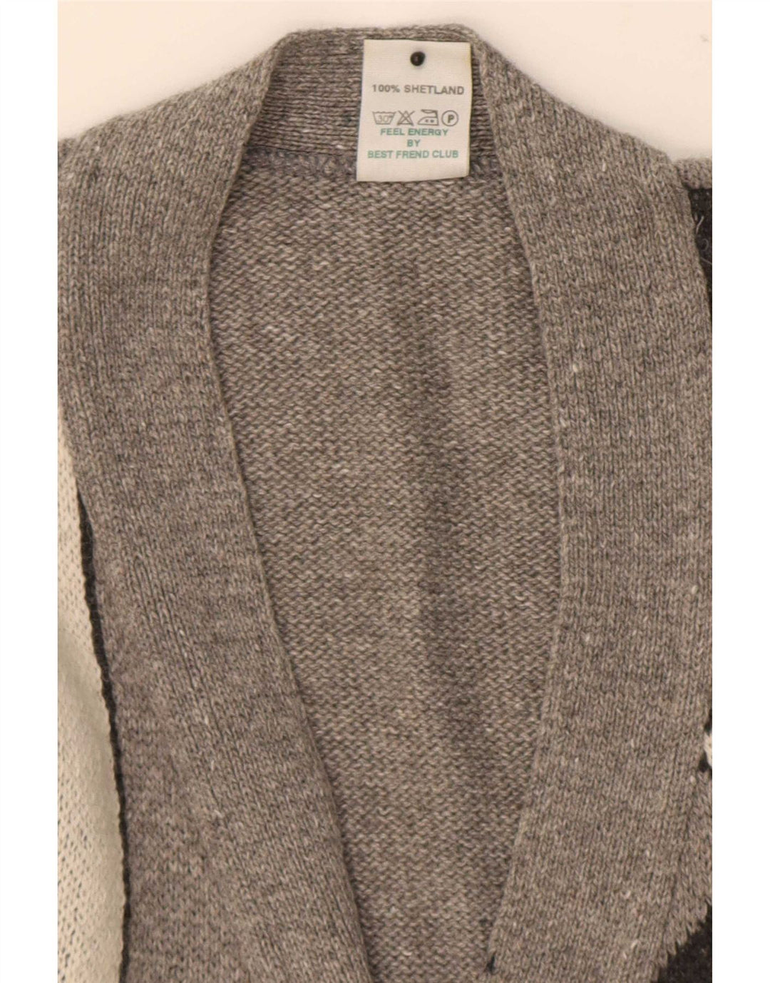 Maglione cardigan da uomo Shetland in lana geometrica grigio medio