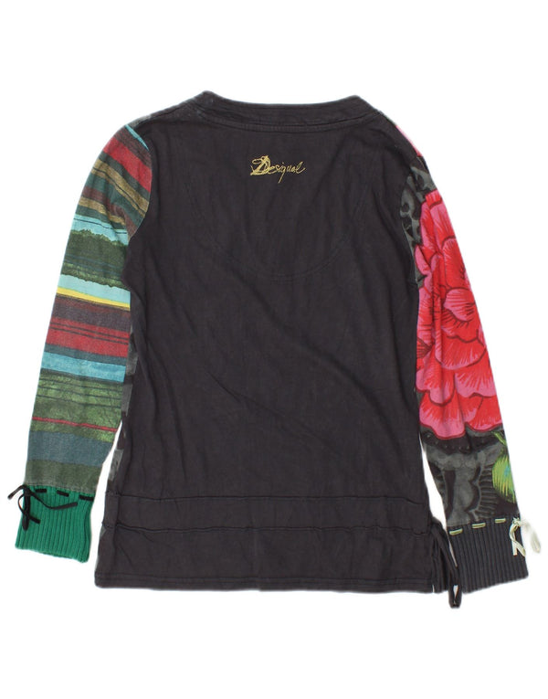 Desigual Donna Graphic Top Manica Lunga UK 14 Medio Nero Floreale