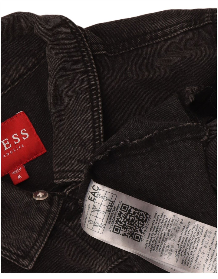 Guess Giacca in denim corto invecchiato da donna UK 12 cotone medio nero