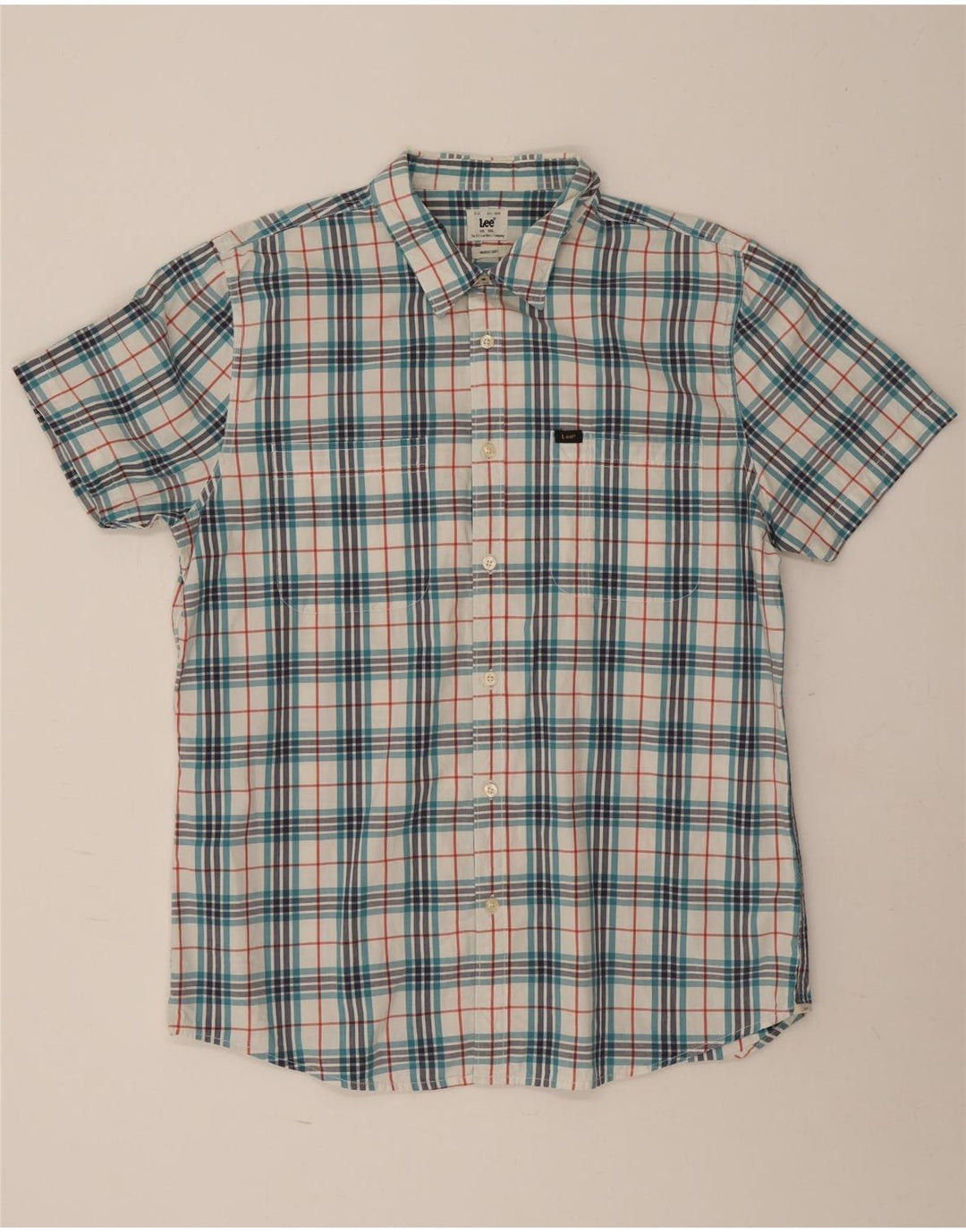 Camicia a maniche corte da uomo Lee 2XL in cotone a quadri blu