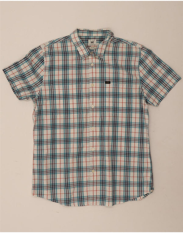 Camicia a maniche corte da uomo Lee 2XL in cotone a quadri blu