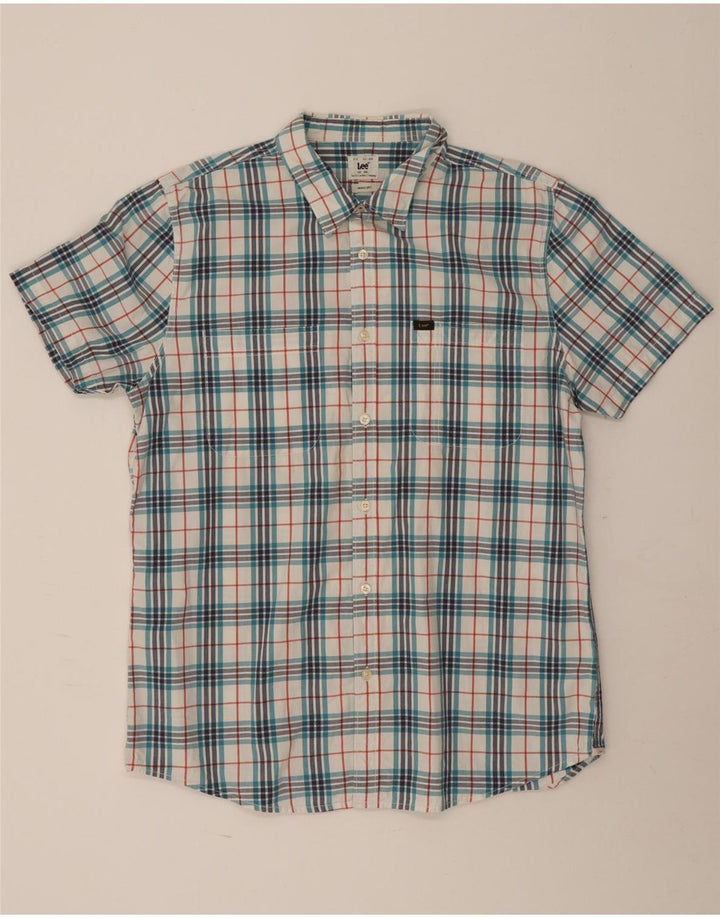 Camicia a maniche corte da uomo Lee 2XL in cotone a quadri blu