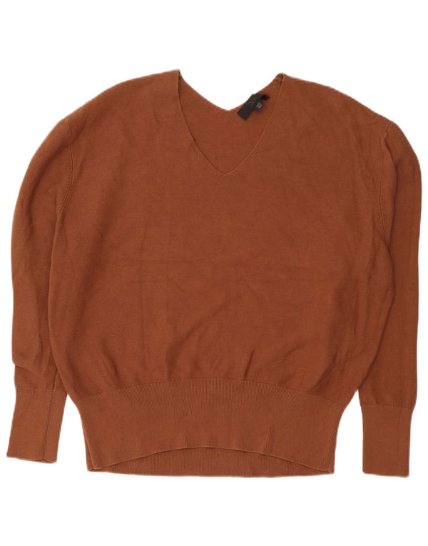 Maglione oversize con scollo a V da donna Zara UK 16 grande cotone marrone