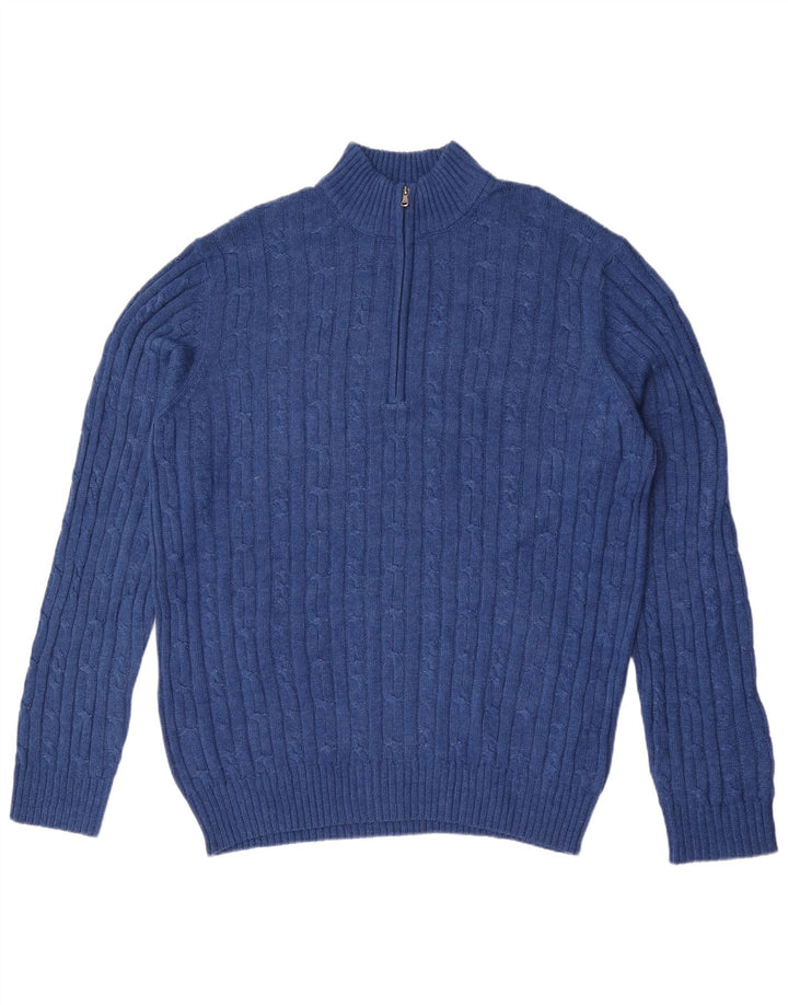 Maglione da uomo con zip e collo Izod, grande, in cotone blu