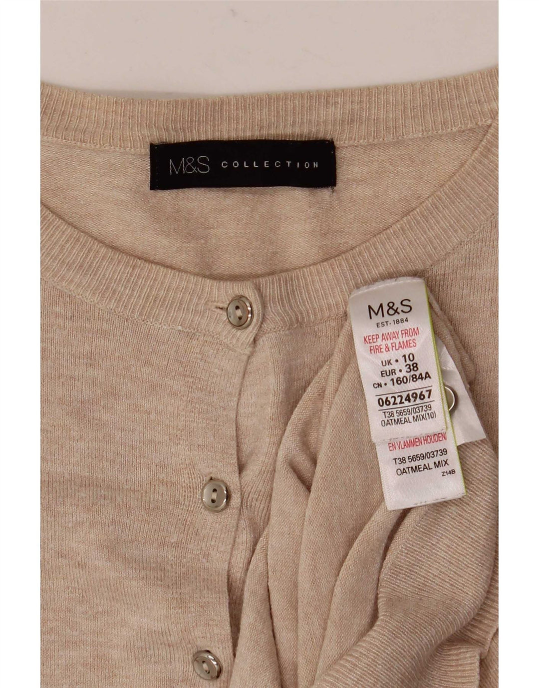 Maglione cardigan da donna Marks & Spencer UK 10 Small Beige Viscosa