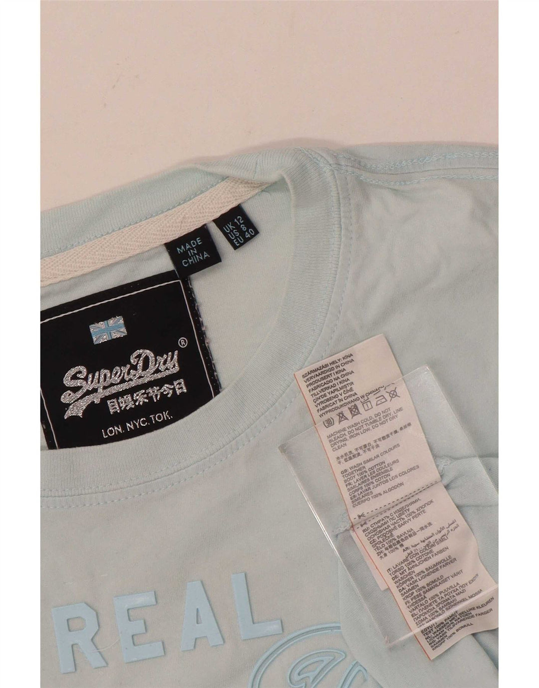 T-shirt grafica da donna Superdry Top UK 12 cotone blu medio