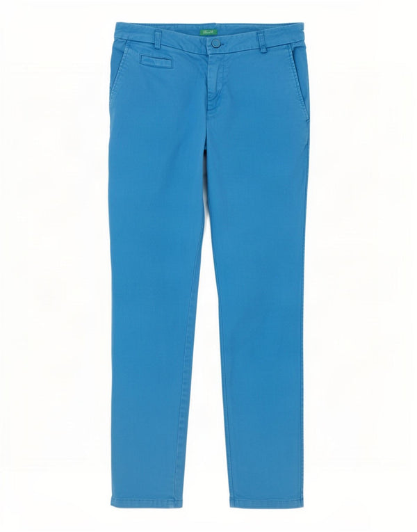 Pantaloni Chino Dritti Da Donna Benetton IT 42 Medio W30 L28 Blu Cotone