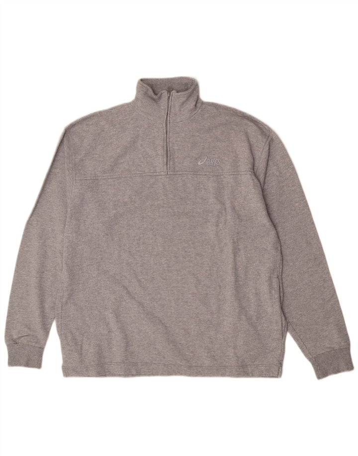 Felpa Asics da uomo con zip e collo, maglione grande, cotone grigio