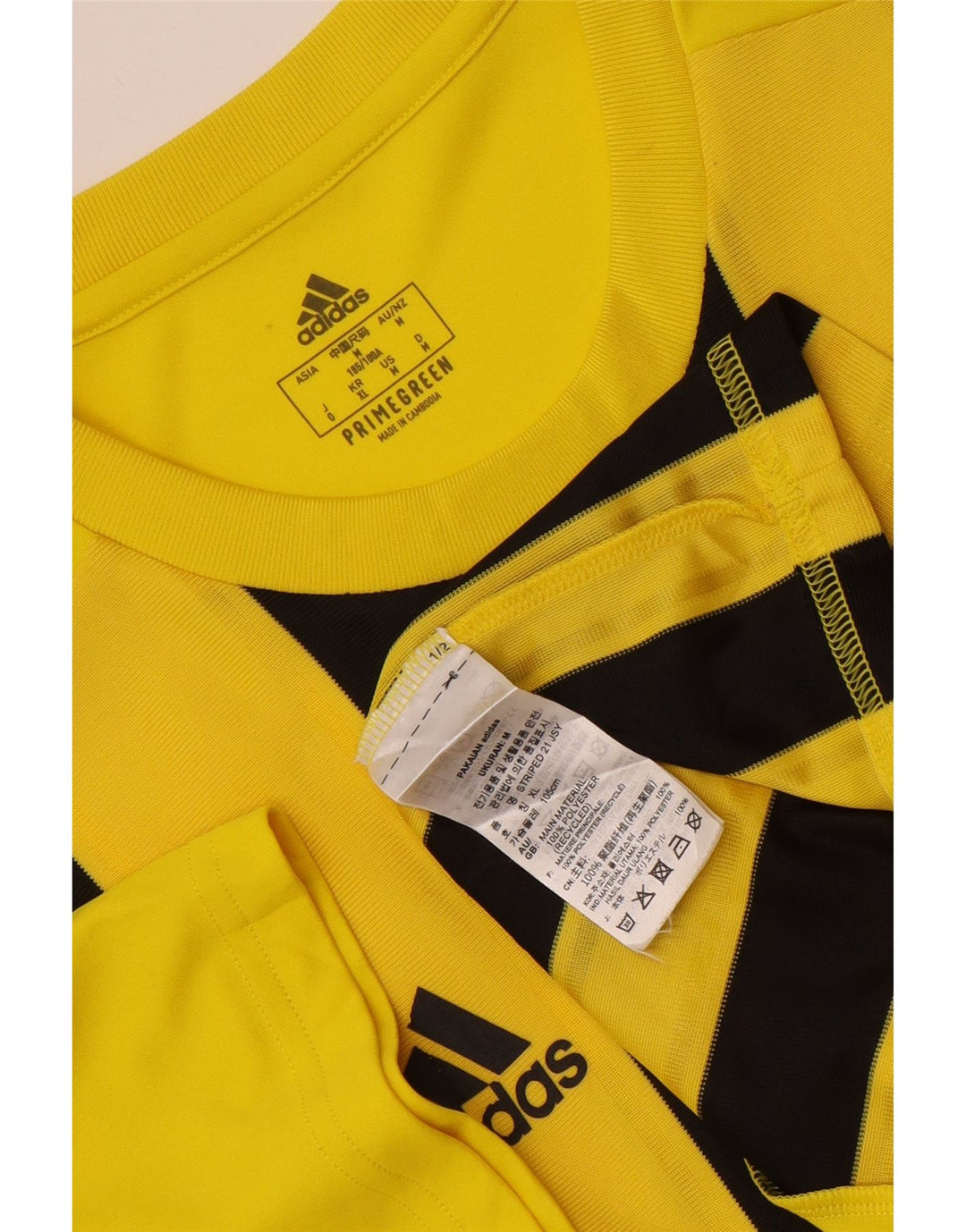 T-shirt grafica Adidas da uomo Aeroready Top in poliestere a righe gialle medie