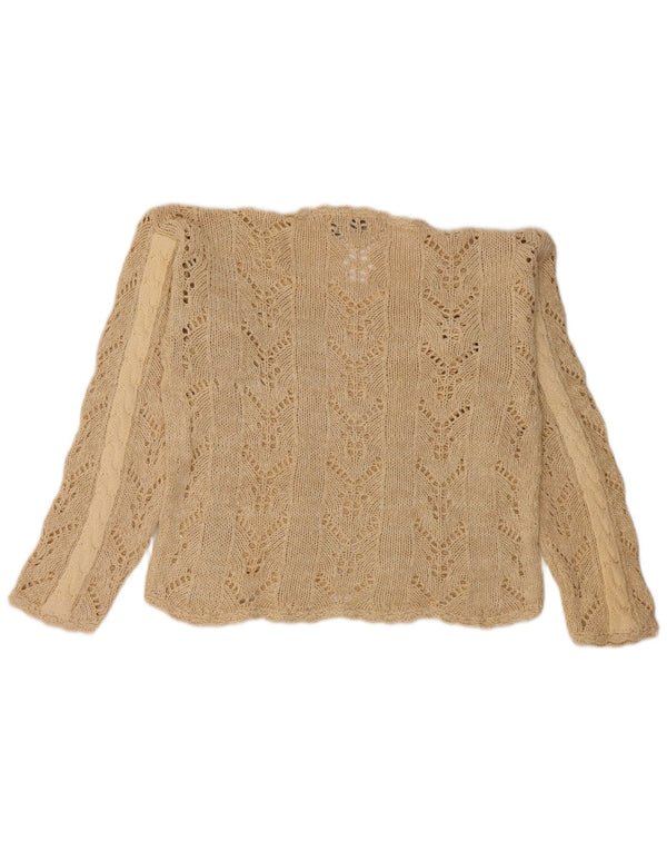 Maglione vintage da donna con scollo a barca UK 14 Ramiè a righe beige medio