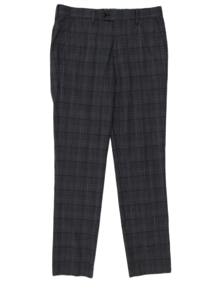 Pantaloni da abito slim da uomo Ted Baker W32 L31 Poliestere a quadri grigi