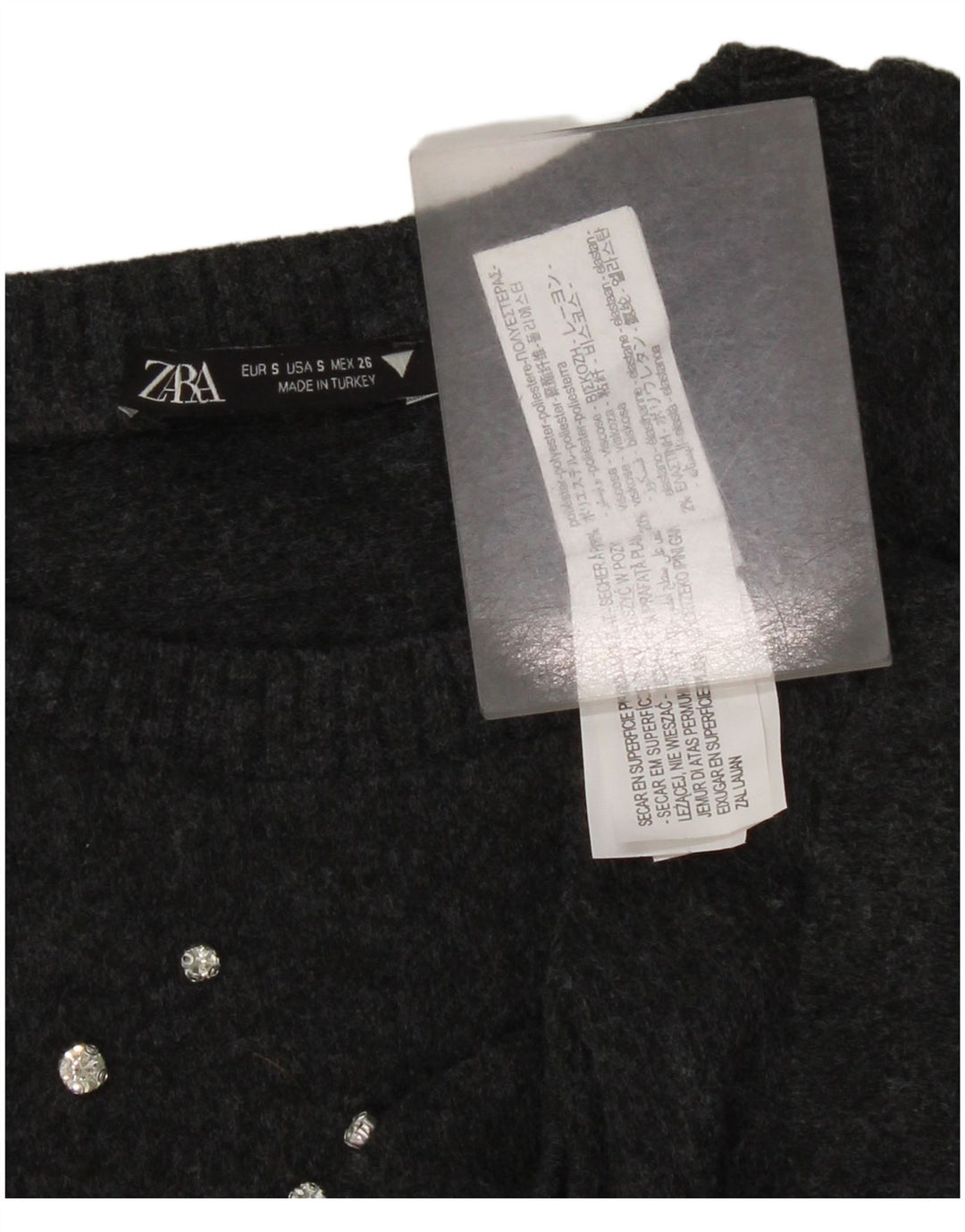 Maglione corto con scollo a barca da donna Zara UK 10 piccolo poliestere grigio