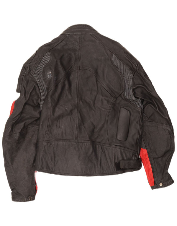 Giacca da corsa vintage in pelle da donna UK 14 3XL Black Colourblock