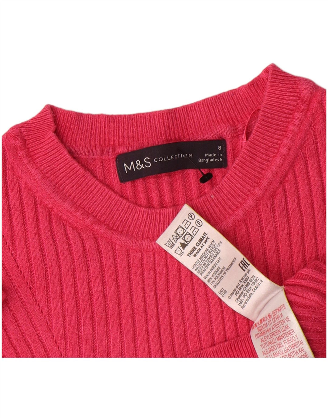 Maglione maglione girocollo corto da donna Marks & Spencer UK 8 piccolo rosa