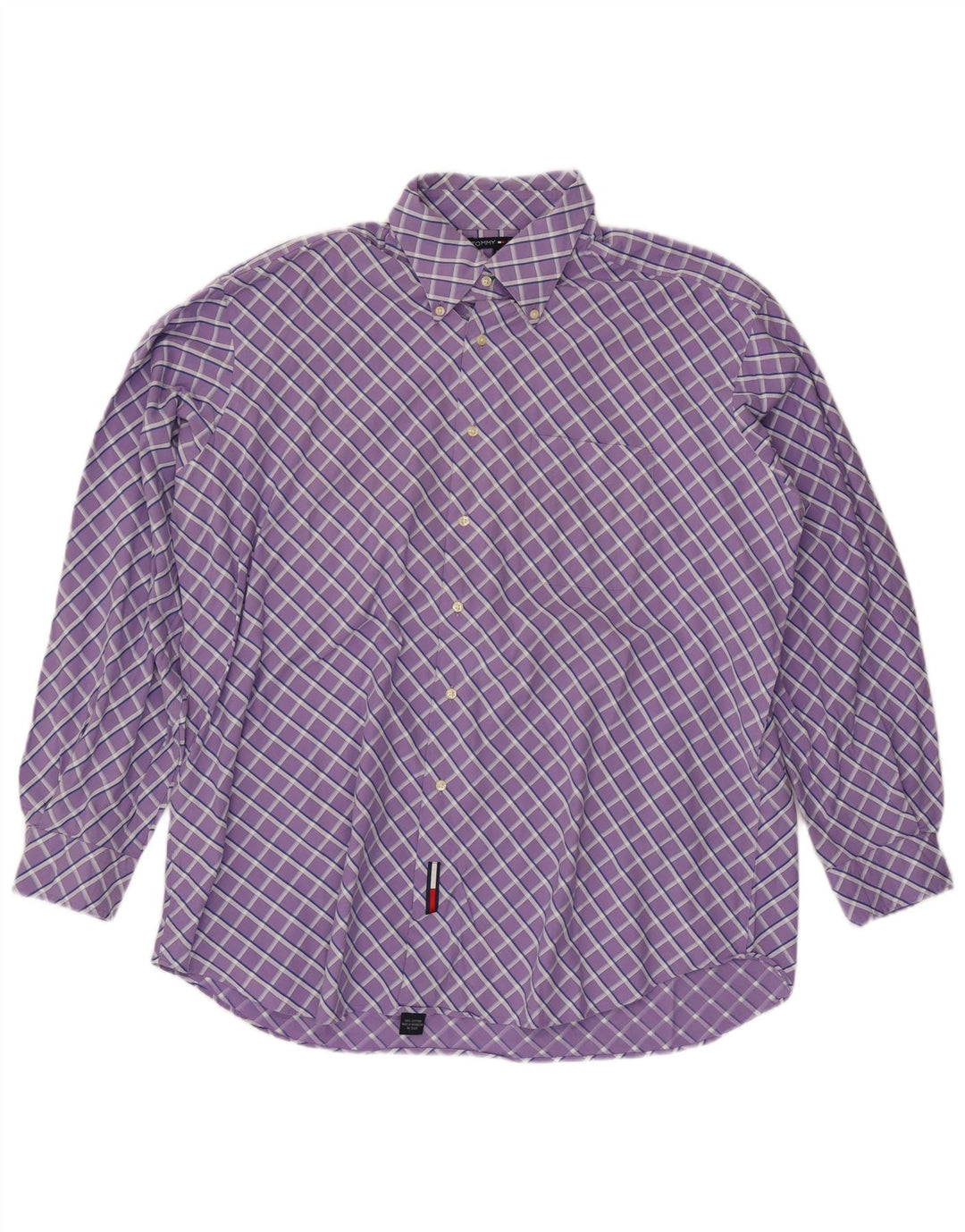 TOMMY HILFIGER Camicia da uomo Taglia 17 1/2 XL Cotone a quadri viola