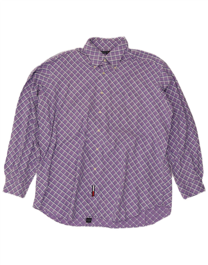 TOMMY HILFIGER Camicia da uomo Taglia 17 1/2 XL Cotone a quadri viola