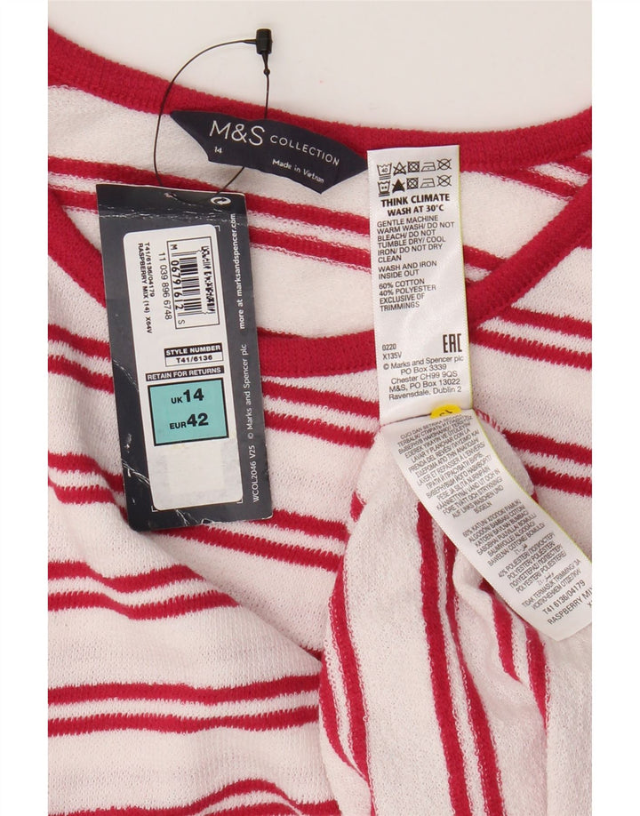 Canotta da donna Marks & Spencer UK 14 grande cotone a righe bianche