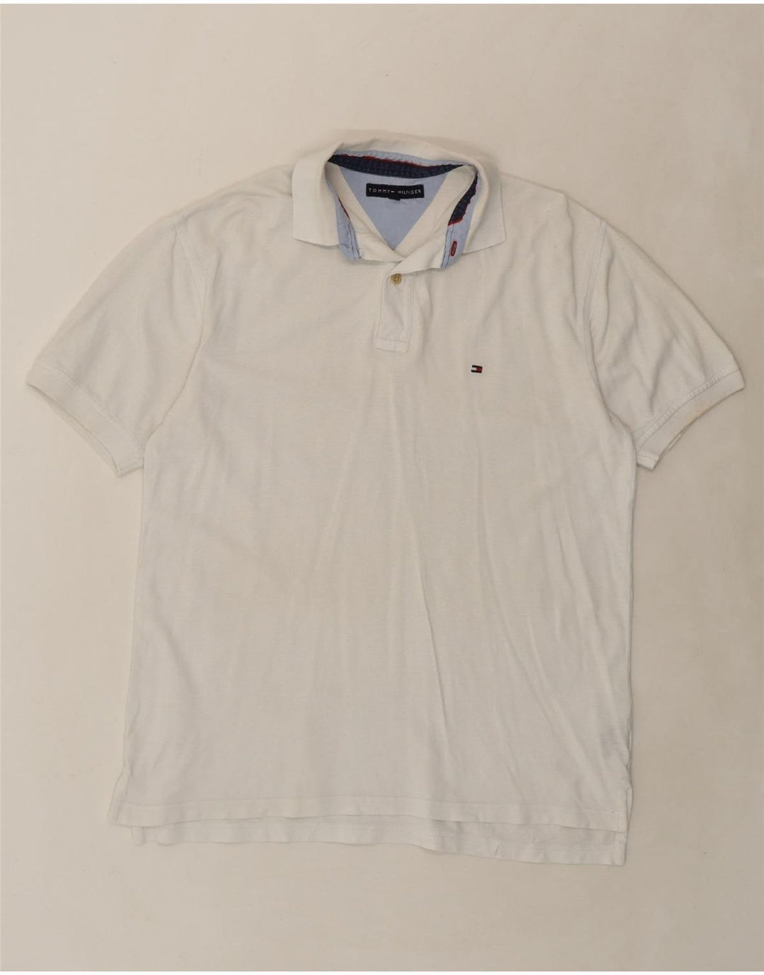 TOMMY HILFIGER Mens Polo Shirt Large White Cotton Vintage Tommy Hilfiger and Second-Hand Tommy Hilfiger from Messina Hembry 
