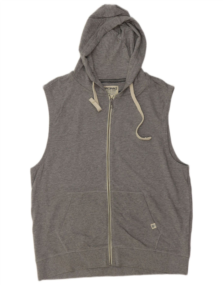 JACK & JONES Felpa con cappuccio e zip senza maniche da uomo 2XL Cotone grigio