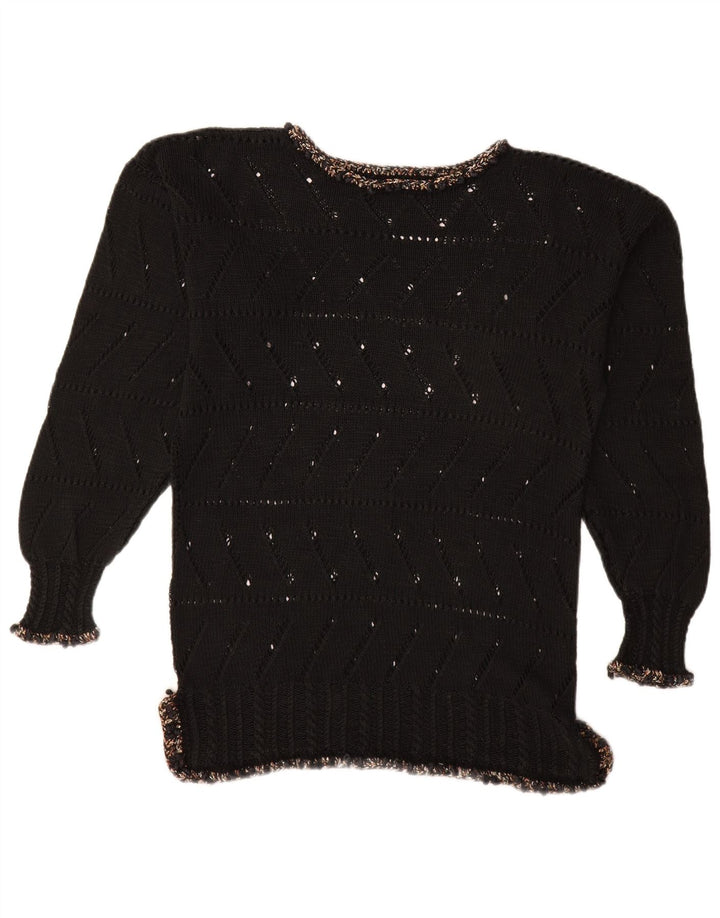 Maglione maglione con scollo a barca da donna VINTAGE UK 14 medio nero