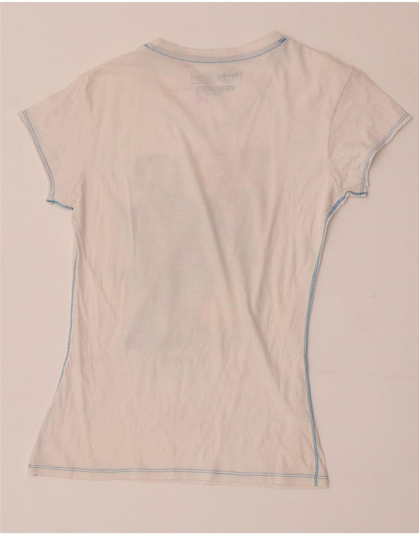 T-shirt grafica da donna Hard Rock Cafe Roma UK 12 cotone bianco medio