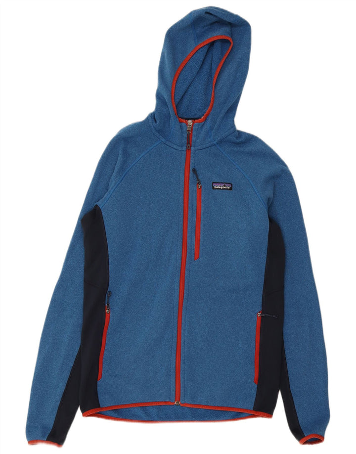 Patagonia Felpa con cappuccio e zip da uomo in poliestere color block blu medio