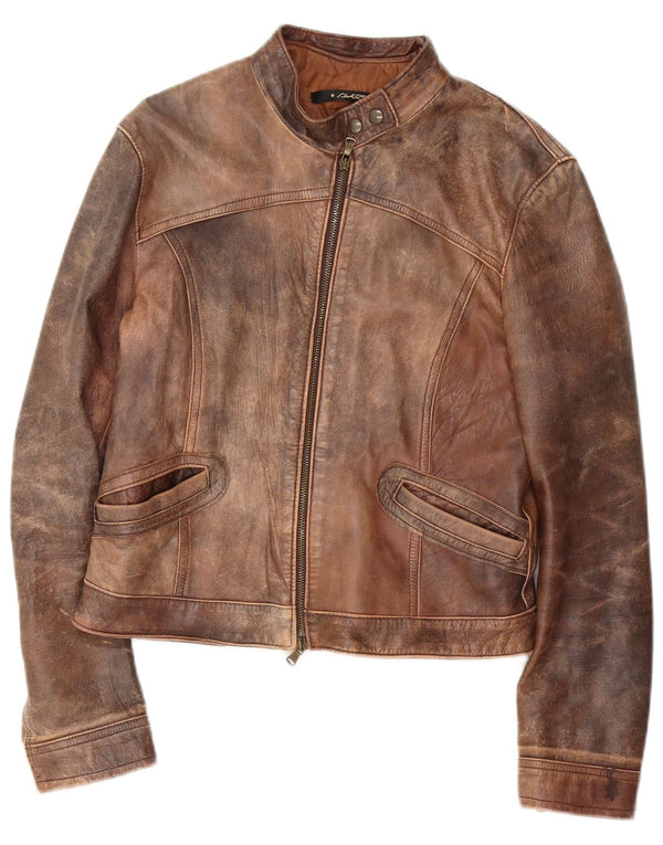 Giacca da corsa in pelle da donna vintage IT 48 XL Marrone