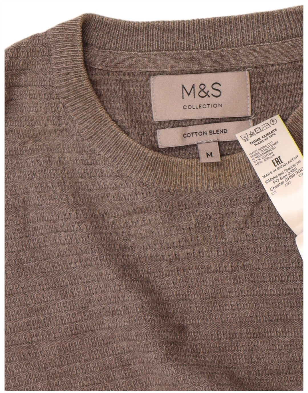 Maglione maglione girocollo da uomo Marks & Spencer in cotone grigio medio