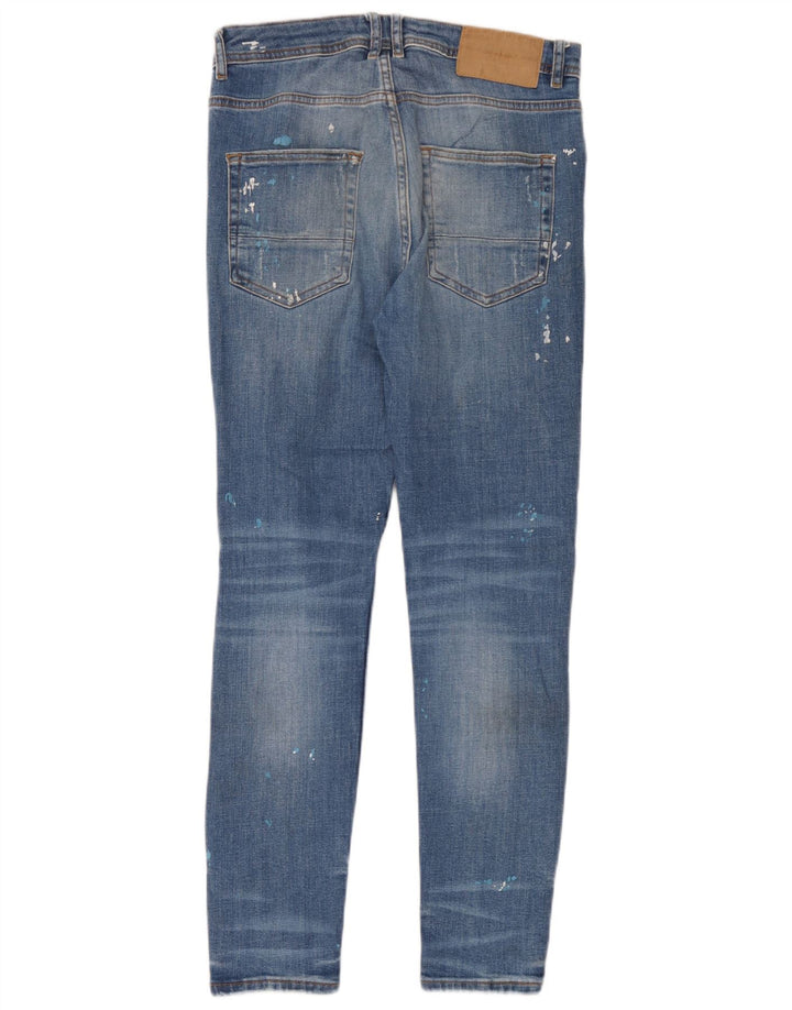 Jeans slim invecchiati da uomo Zara EU 38 Small W30 L30 cotone blu