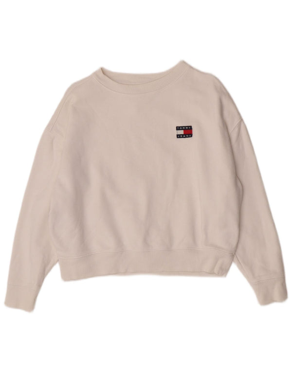 Felpa oversize da donna Tommy Hilfiger Maglione UK 2 2XS Cotone bianco