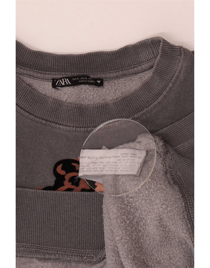 Felpa oversize con grafica Zara da donna, maglione UK 10, piccola, cotone grigio
