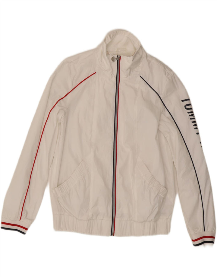 TOMMY HILFIGER Giacca da tuta grafica da donna UK 10 piccola bianca