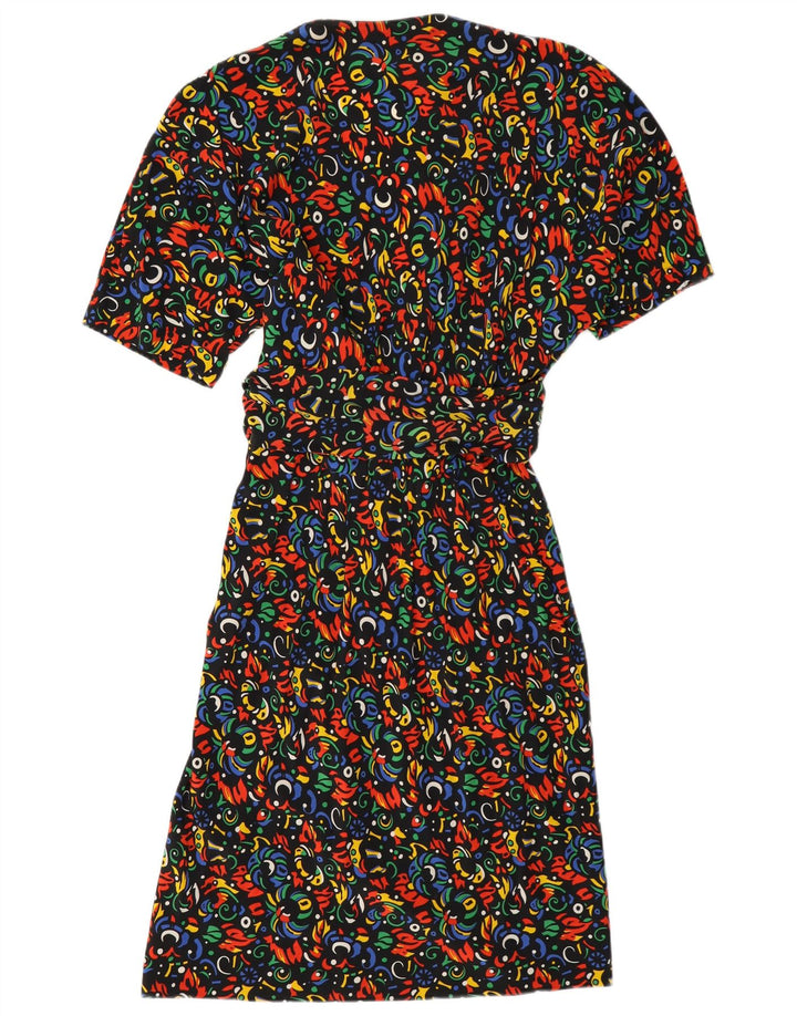 Abito tubino vintage da donna IT 46 grande seta geometrica multicolore