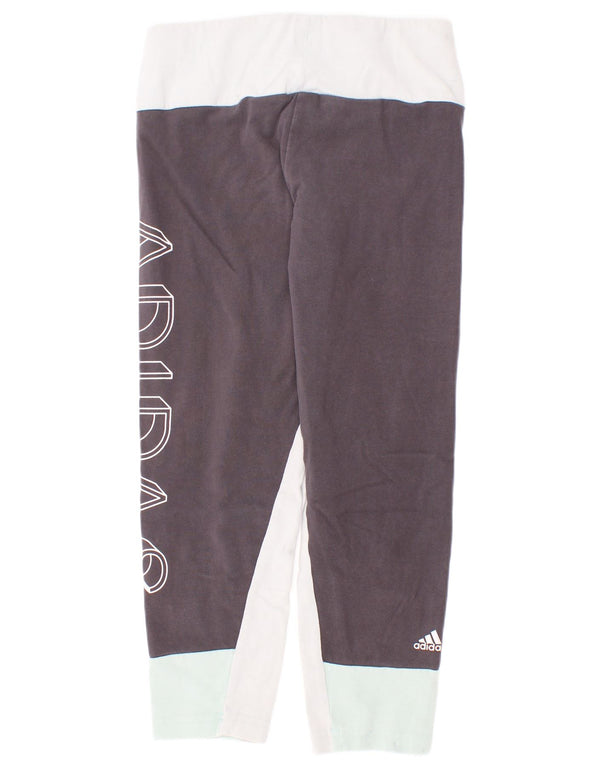 Adidas Girls Graphic Leggings 9-10 Years Grey Colourblock Cotton