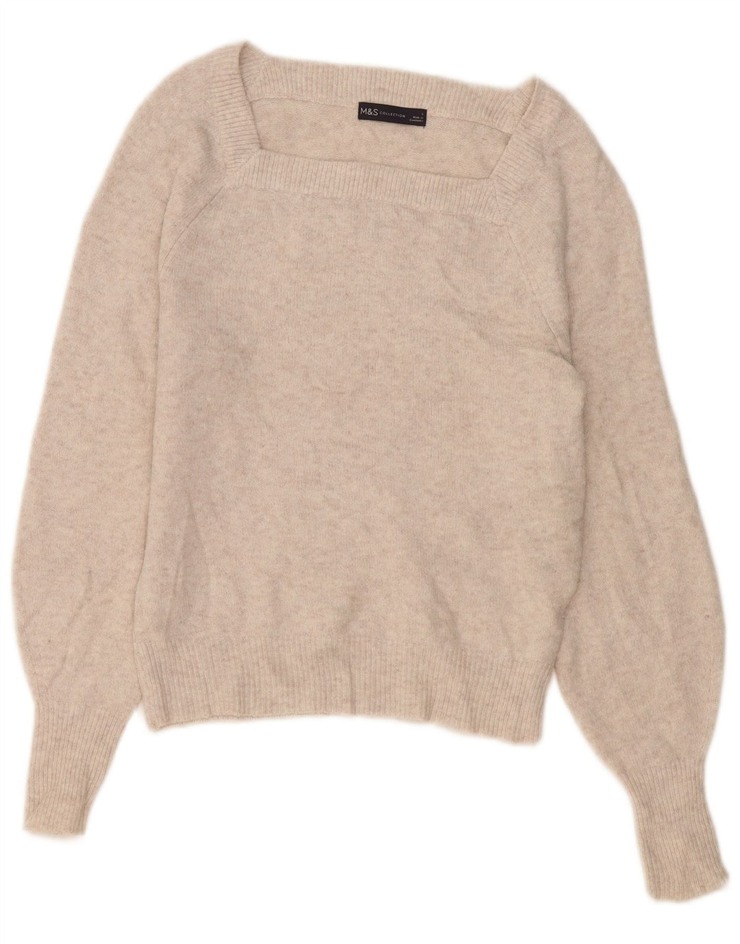 Maglione maglione con scollo a barca da donna Marks & Spencer UK 10 piccolo poliestere beige