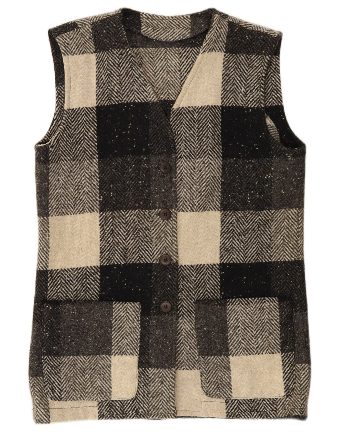 Gilet da donna vintage IT 44 medio in lana a quadri neri