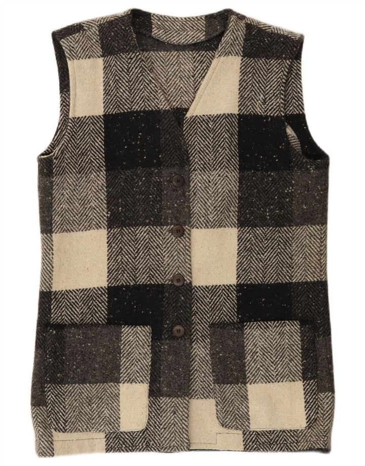 Gilet da donna vintage IT 44 medio in lana a quadri neri