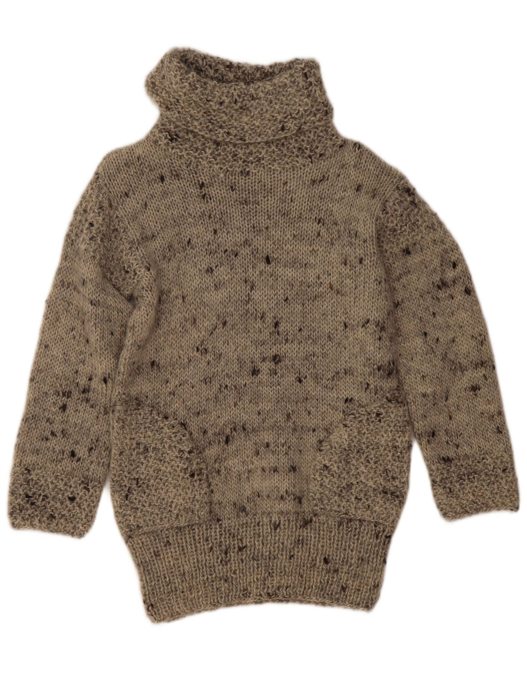 Maglione maglione vintage da donna con collo alto UK 12 Grigio medio chiazzato