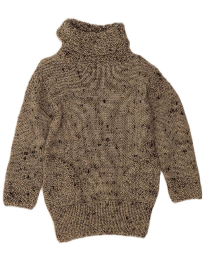 Maglione maglione vintage da donna con collo alto UK 12 Grigio medio chiazzato