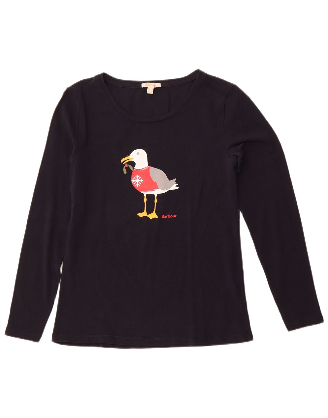 BARBOUR Top grafico da donna a maniche lunghe UK 10 Small Blu Navy Natale