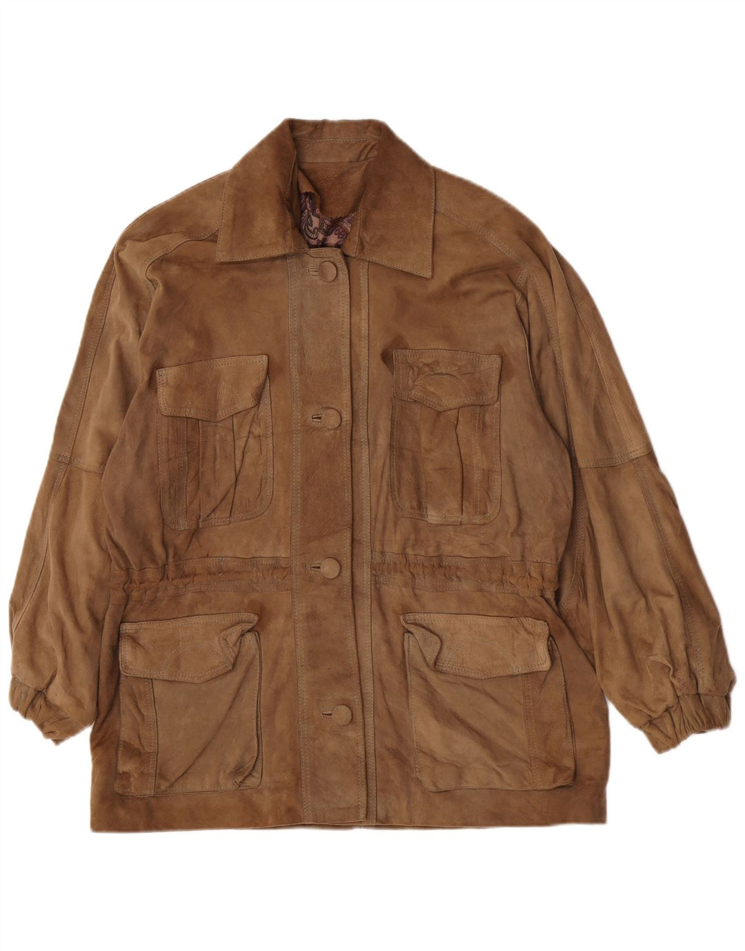 Giacca vintage in pelle scamosciata da donna EU 42 grande marrone