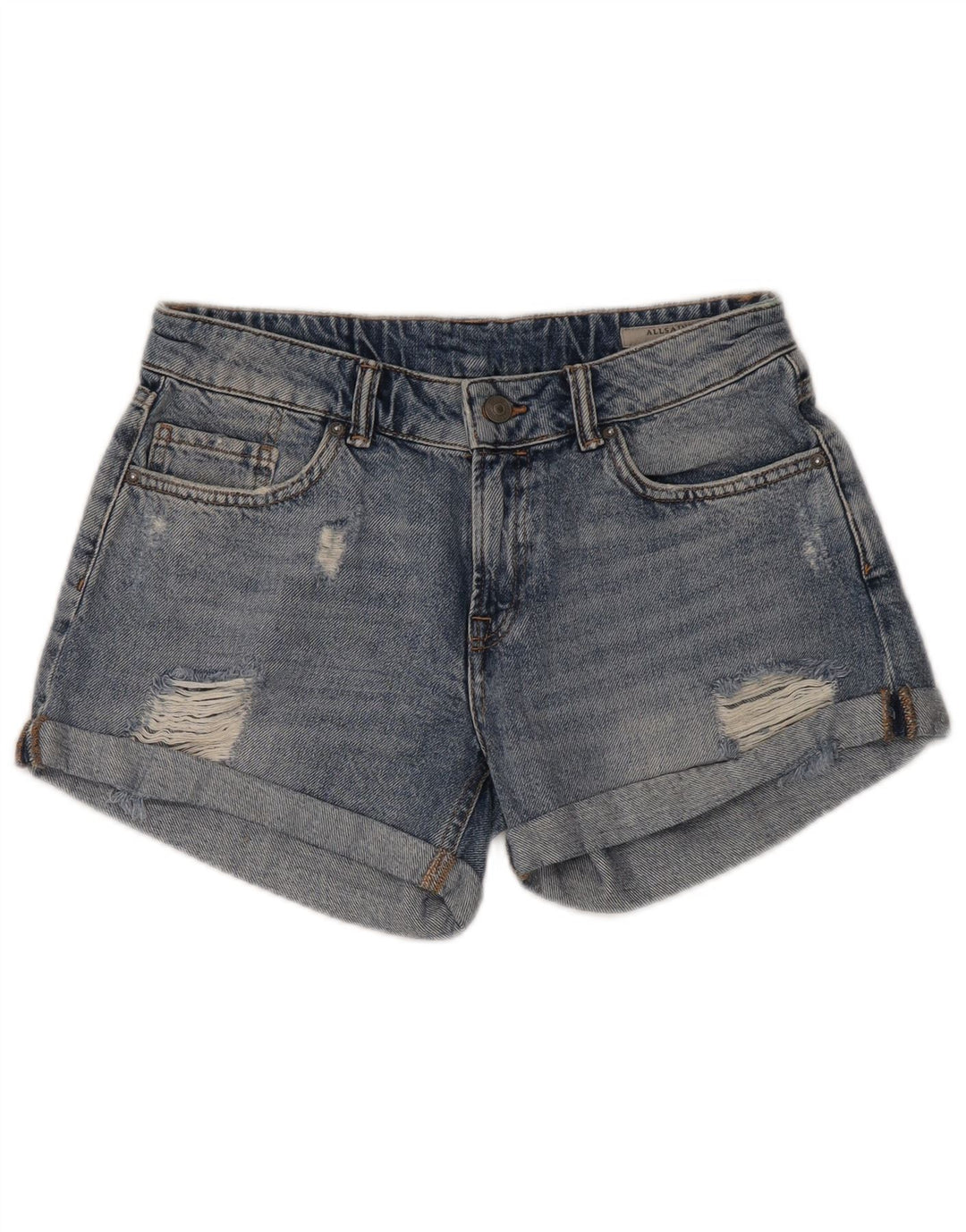 Pantaloncini di jeans invecchiati da donna All Saints W30 cotone blu medio