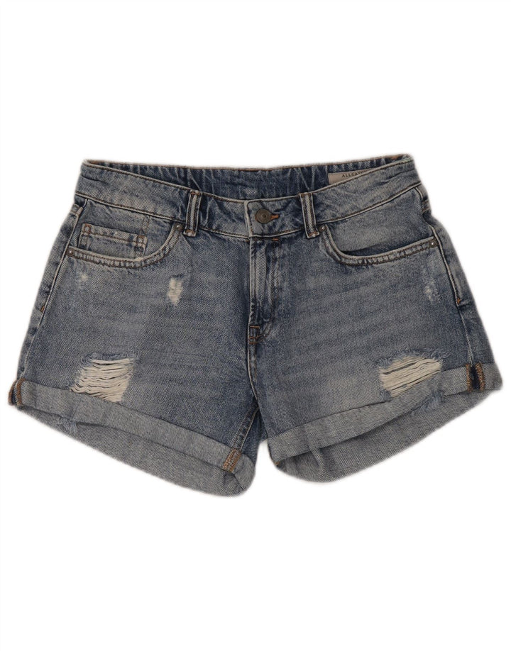 Pantaloncini di jeans invecchiati da donna All Saints W30 cotone blu medio