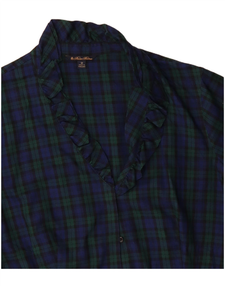 Camicetta camicia da donna Brooks Brothers US 12 grande cotone scozzese blu navy
