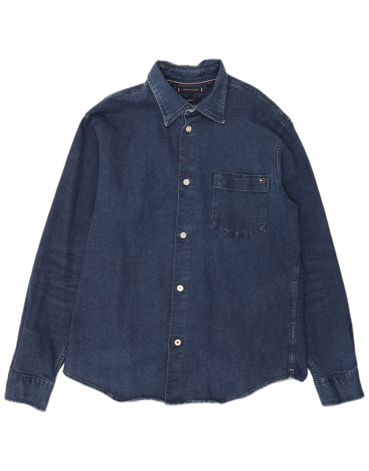 TOMMY HILFIGER Camicia da uomo in denim indaco grande cotone blu