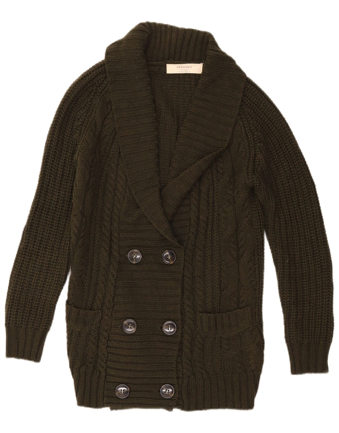Maglione cardigan doppio petto da donna Zara UK 14 medio cachi