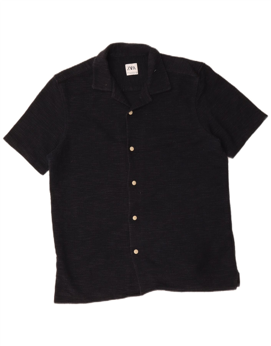 Camicia Zara da uomo in flanella a maniche corte in cotone blu navy medio